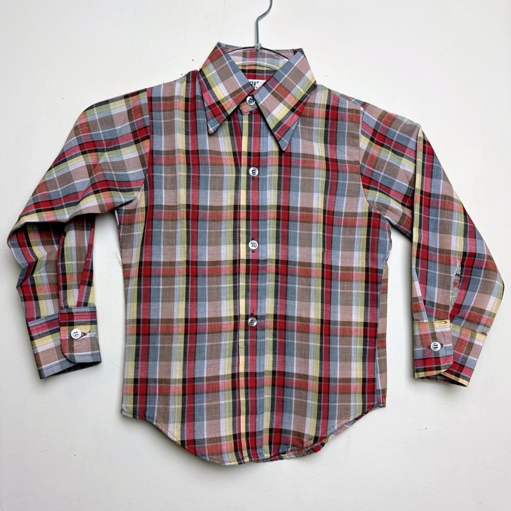 Vintage Billy The Kid Western 70s‎ Boys Plaid Button Down Shirt Size 5